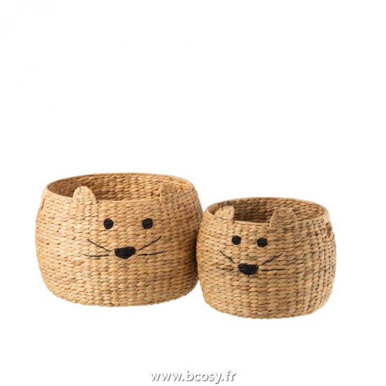 J Line Set de 2 Paniers Chat Jacinthe D'Eau Naturel L46xB46xH33 cm Jline 20826 by Jolipa 20826