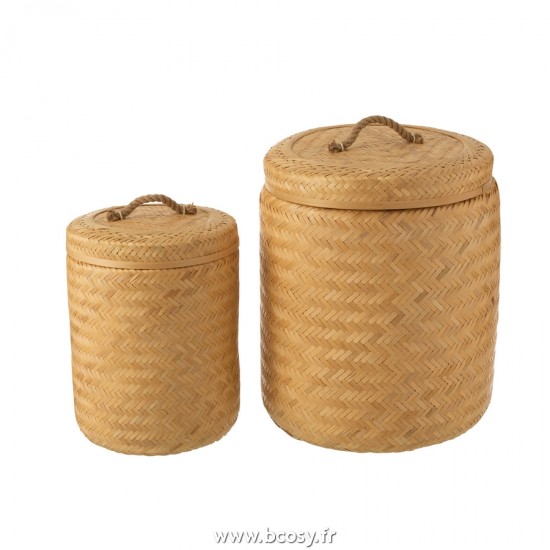 J-Line paniers de rangement Jolipa J Line Jline Set De 2 Paniers De Rangement Ronds En Bambou Naturel