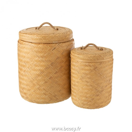 J Line Set de 2 Paniers de Rangement Ronds En Bambou Naturel L45xB45xH57 cm Jline 20903 by Jolipa 20903