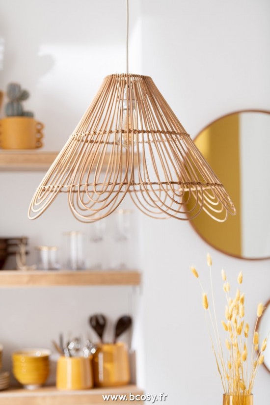 Jolipa J Line Jline Abat Jour Suspendue Fleur En Rotin Naturel