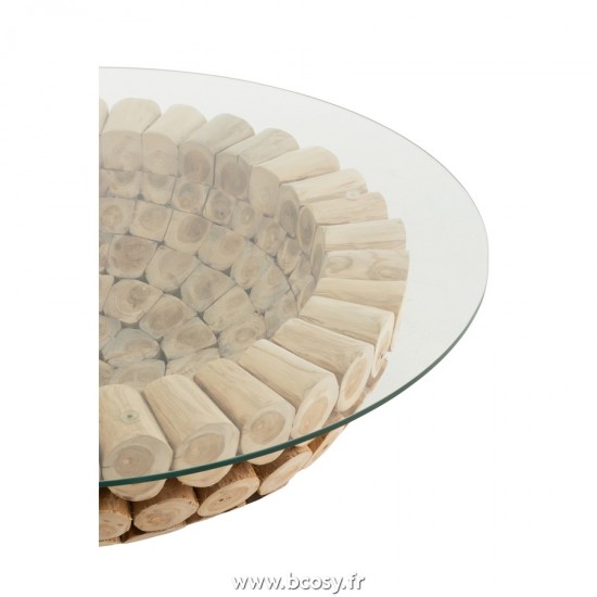 J-Line tables de salon basse Jolipa J Line Jline Table De Salon Disques Ouvert Teck Naturel Verre