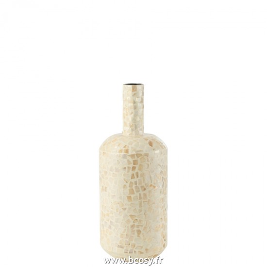J Line Vase Nuye Bouteille Mosaique Papier Ivoire L42xB22xH54 cm Jline 21136 by Jolipa 21136