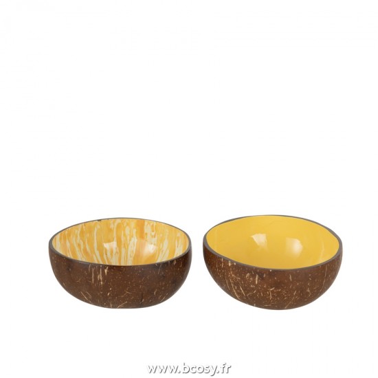 J Line demi Noix de Coco Boule Nuye Noix Jaune L14xB14xH6 cm Jline 21155 by Jolipa 21155 Assortiment de 2 pcs