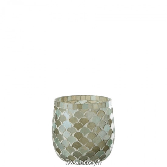 J Line Photophore Mosaique Aqua En Verre Medium L12xB12xH12 cm Jline 21408 by Jolipa 21408