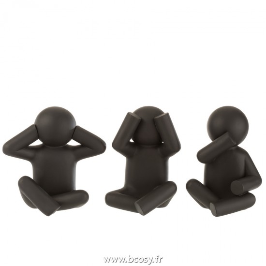 J Line P'Tit Maurice Entendre Voir Se Taire Resine Noir L25xB15xH25 cm Jline 21550 by Jolipa 21550 Assortiment de 3 pcs