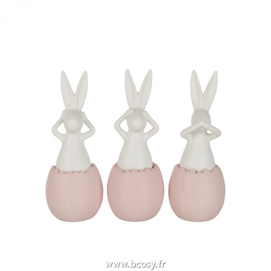 J Line Lapin Entendre Voir Se Taire Ceramique Rose Large L12xB12xH31 cm JLine 21839 by Jolipa 21839 Assortiment de 3 pcs.