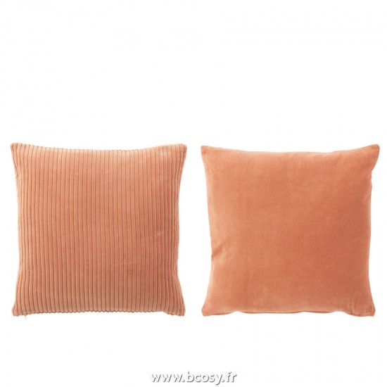 J Line Coussin Velours Carre Coton Rose L45xB45xH10 cm Jline 22646 by Jolipa 22646 Assortiment de 2 pcs