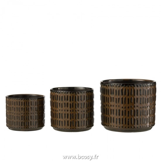 J-Line cachepots de fleur Jolipa J Line Jline Cachepot Lignes Ceramique Noir Marron Large