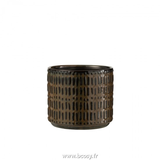 J Line Cachepot Lignes Ceramique Noir Marron Large L17xB17xH15 cm Jline 22712 by Jolipa 22712