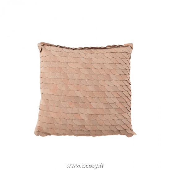 J Line Coussin Ecailles Carre Cuir Rose L45xB45xH8 cm Jline 22755 by Jolipa 22755