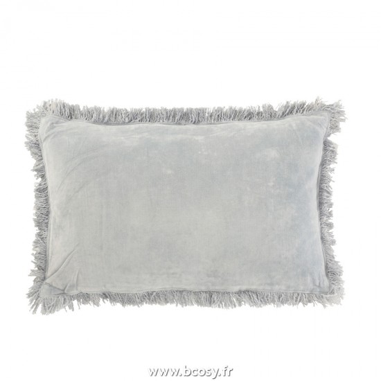 J Line Coussin Frange Coton Velours Bleu L35xB55xH10 cm Jline 22839 by Jolipa 22839