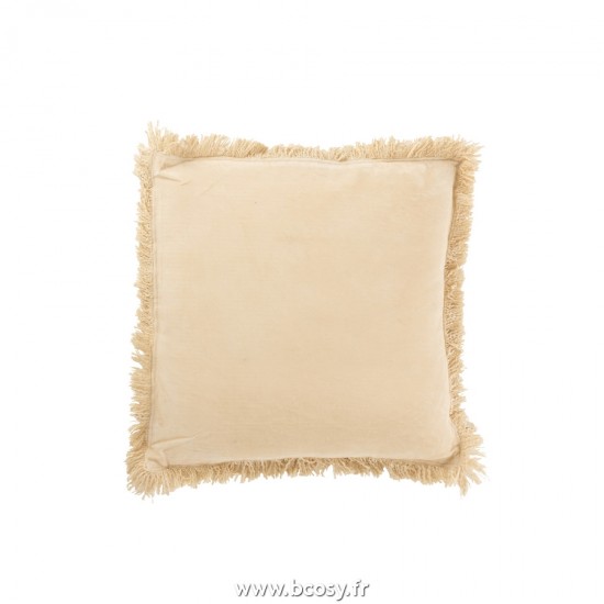 J Line Coussin Frange Coton Velours Beige L45xB45xH10 cm Jline 22842 by Jolipa 22842