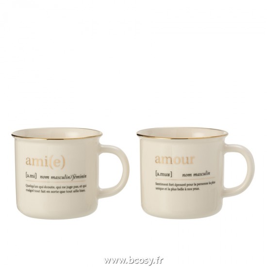 J Line Mug Message Amour Ami Ceramique Or L10xB8xH9 cm JLine 22846 by Jolipa 22846 Assortiment de 2 pcs.