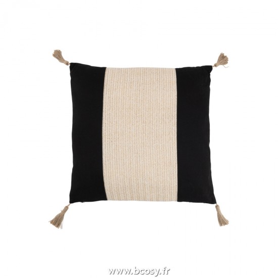J Line Coussin Tissage Carre Polyester Noir L45xB45xH11 cm Jline 22876 by Jolipa 22876