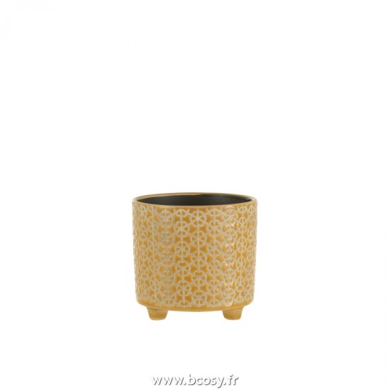 J Line Cachepot Fleur Ceramique Ocre Small L13xB13xH12 cm Jline 22975 by Jolipa 22975