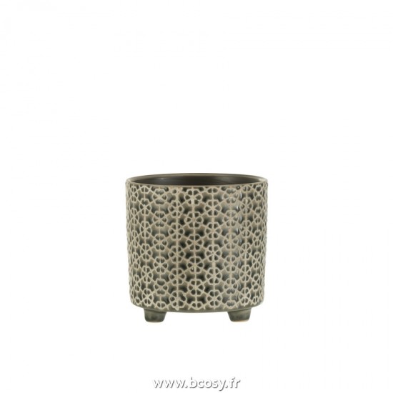 J Line Cachepot Fleur Ceramique Gris Bleu Medium L14xB14xH14 cm Jline 22982 by Jolipa 22982