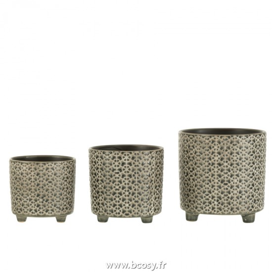 J-Line cachepots de fleur Jolipa J Line Jline Cachepot Fleur Ceramique Gris Bleu Large