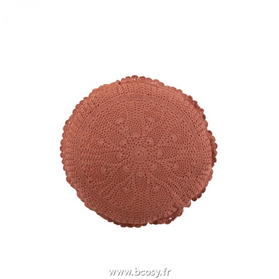 J Line Coussin Rond Mia dentelles Coton Marron L40xB40 cm Jline 23072 by Jolipa 23072