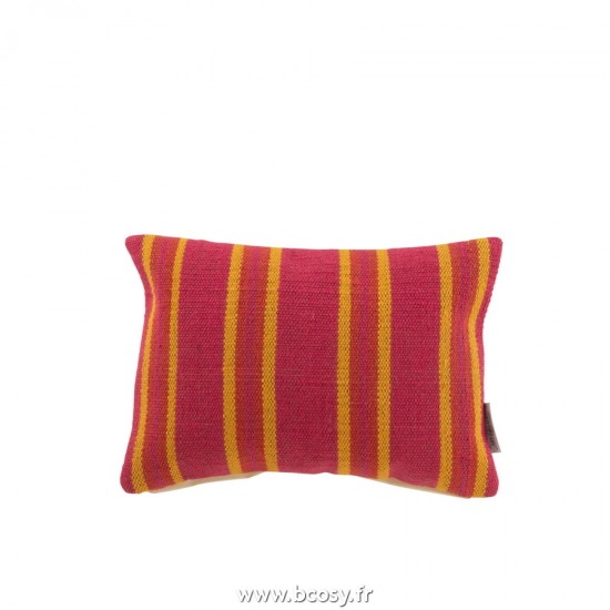 J Line Coussin Rectangle Anna Fine Rayure Jute Rose Jaune L35xB50xH35 cm Jline 23120 by Jolipa 23120
