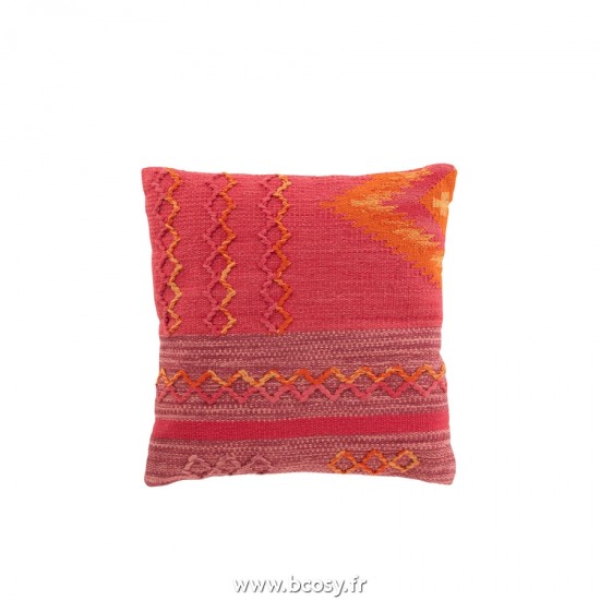 J Line Coussin Joyeux Etnhic Tresse Carre Cotton Rose Violet L45xB45 cm Jline 23138 by Jolipa 23138