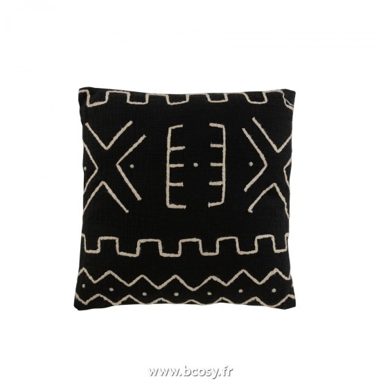 J Line Coussin dessin Graphique 2 Cotton Noir L45xB45 cm Jline 23158 by Jolipa 23158