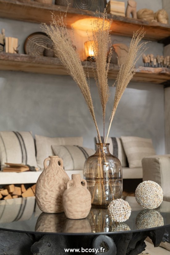 Jolipa J Line Jline Vase Rond Nervures Verre Ambre Small