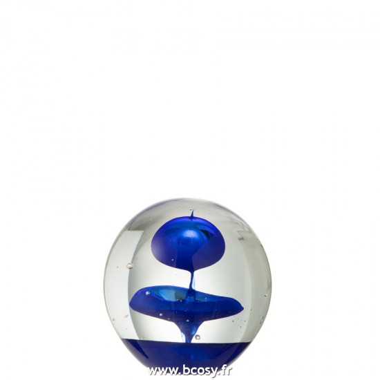 J Line Presse Papier Bulle En Verre Bleu Large L10xB10xH10 cm JLine 23467 by Jolipa 23467.