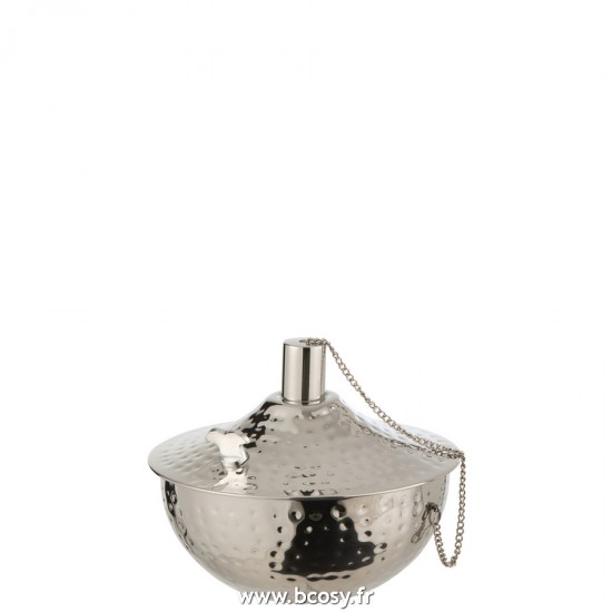 J Line Oil Lamp Table Roma Hammered Stainless Steel Silver L20xB20xH16 cm Jline 23788 by Jolipa 23788