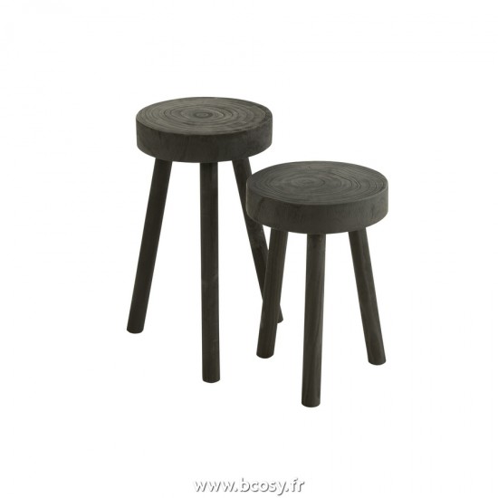 J Line Set de 2 Tabourets Paulownia Bois Noir L29xB6xH56 cm Jline 23930 by Jolipa 23930