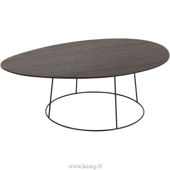 J Line Table De Salon Ovale Bois Metal Brun Fonce L121xB80xH40 cm JLine 25042 by Jolipa 25042.
