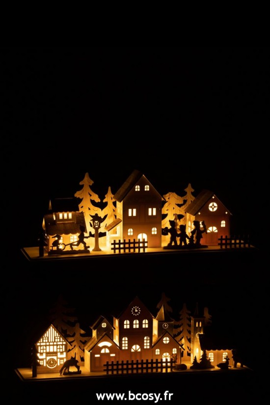 J-Line J Line hivers Jolipa Deco Hiver Led Maisons Bois Naturel Blanc Large Assortiment De 2.