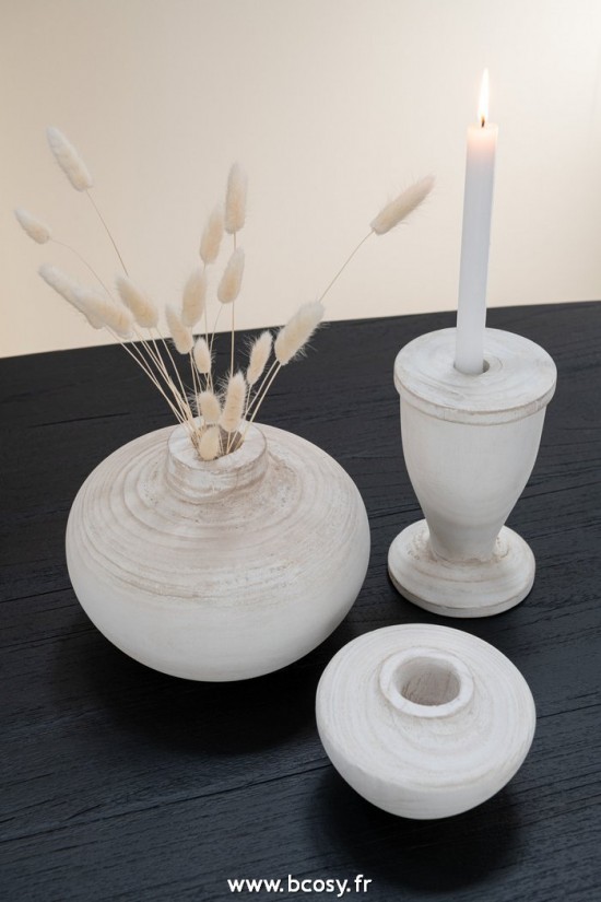 Jolipa J Line Jline Porte Bougie Bois Blanc Large