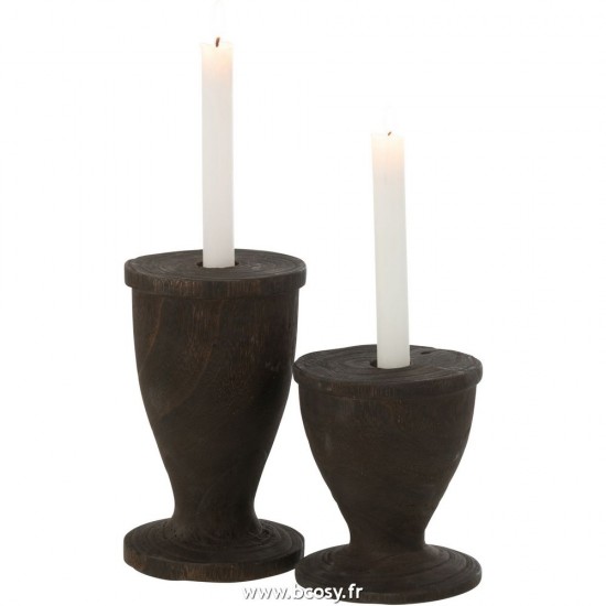 J-Line J Line chandeliers candélabres Jolipa Porte Bougie Bois Noir Large.