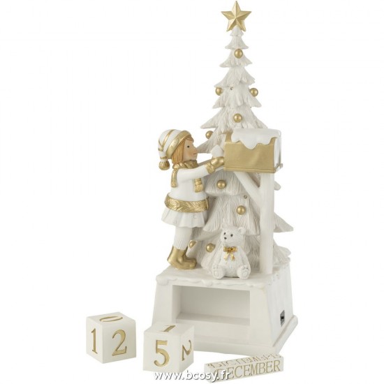 Jolipa Calendrier Sapin De Noël Poly Blanc Or.