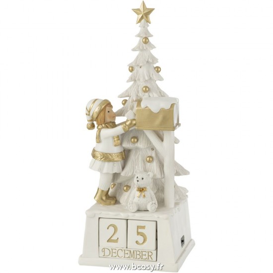 J Line Calendrier Sapin De Noël Poly Blanc Or L20xB20xH50 cm JLine 26556 by Jolipa 26556.