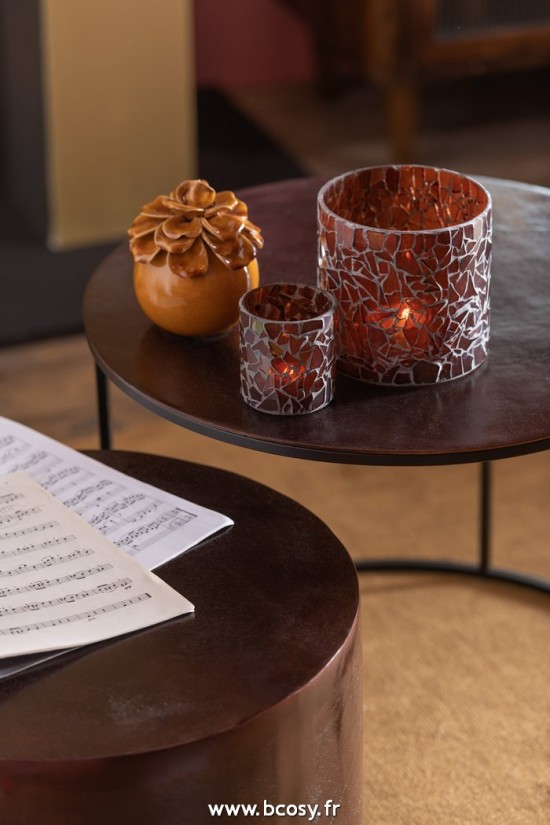 Jolipa J Line Jline Photophore Mosaïque Verre Brun Small