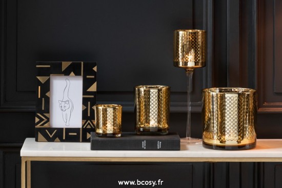 Jolipa J Line Jline Cadre Photo Geometrique 10X15 Bois Resine Noir Or S 17X22Cm