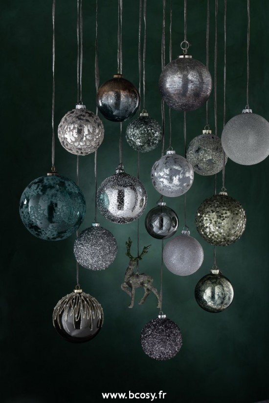 Jolipa J Line Jline Boite De 4 Boules De Noel Mini Perles Verre Brillant Gris Small