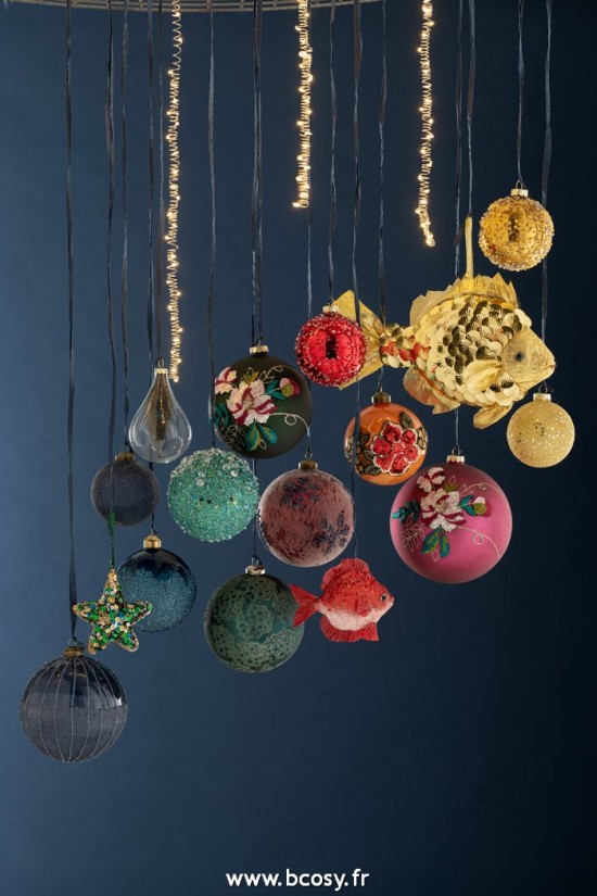 Jolipa J Line Jline Boite De 12 Boules De Noel 3 3 3 3 Perles Verre Or Rouge Orange Vert Small