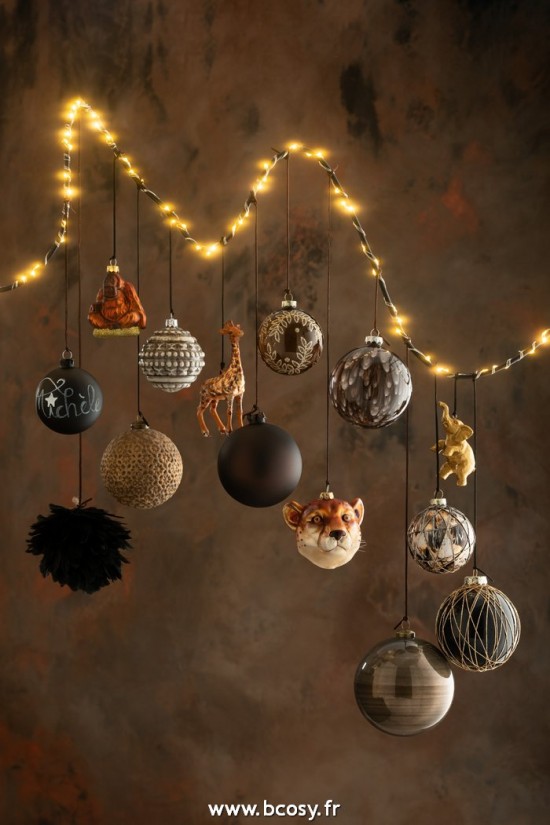 Jolipa J Line Jline Boite 4 Boules De Noel Verre Epais Mat Marron