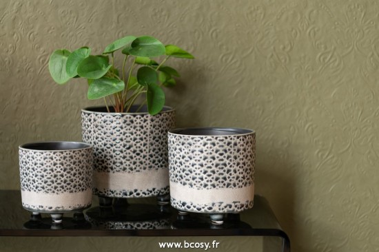 Jolipa J Line Jline Cachepot Mosaique Ceramique Gris Bleu Large