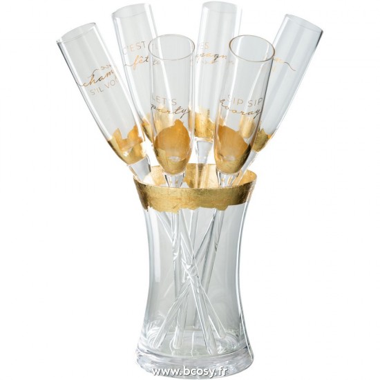 J Line Verres A Champagne Dans Seau Verre Transparent Or L4xB35xH12 cm JLine 28872 by Jolipa 28872.
