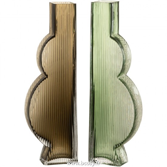 J Line Vase Nino Verre Vert Large L11xB5xH35 cm JLine 28959 by Jolipa 28959 Assortiment de 2 pcs.