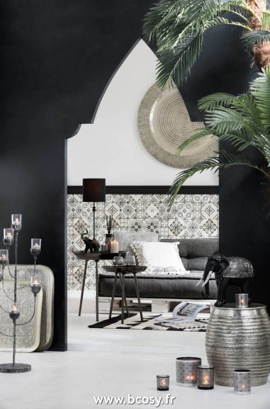 Jolipa Jline Coussin Marocain Floches Velours Gris