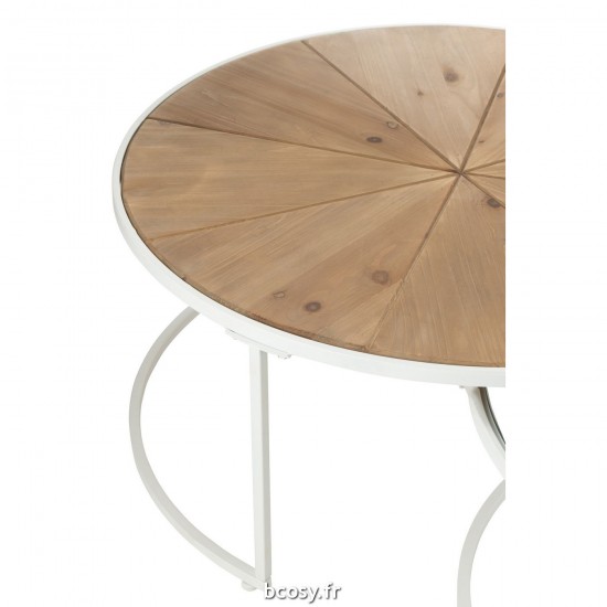 J-Line J Line tables gigognes basses d appoint bouts de canapé Jolipa Set De Deux Tables Basses Relax Metal Bois Blanc Nature.