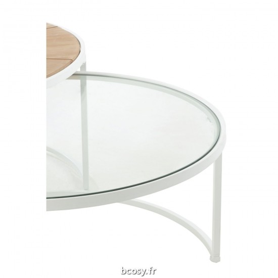 Jolipa Set De Deux Tables Basses Relax Metal Bois Blanc Naturel.