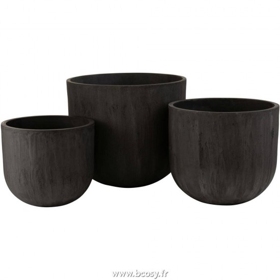 J Line Set 3 Cachepots Ronds Ceramique Haut Noir 52 JLine 3268 by Jolipa 3268.