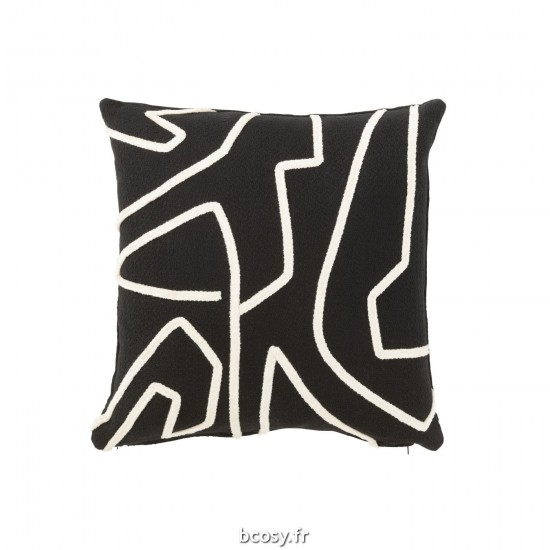 J Line Coussin Ligne Textile Noir Blanc L43xB43xH10 cm JLine 34173 by Jolipa 34173.