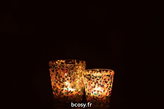 J-Line J Line photophores Photophore Feuille Mosaique Verre Pastel Large.