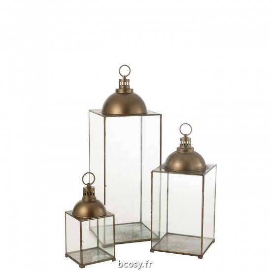 J-Line J Line lanternes photophores Jolipa Lanterne Hagrid Verre Fer Bronze Large.